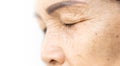 Wrinkled of old asian woman skin eyelid Royalty Free Stock Photo