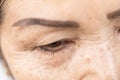 Wrinkled of old asian woman skin eyelid Royalty Free Stock Photo