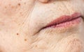 Wrinkled old asian woman skin texture Royalty Free Stock Photo