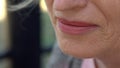 Wrinkled skin around mouth close up, plastic surgery, treatment of aging signs