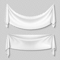 Wrinkled textile drape fabric vector empty white banners on transparent background