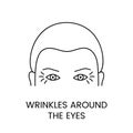 Wrinkles around the eyes which are called goose feet line icon in vector, illustration of a man with age-related changes