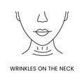 Wrinkles on the neck line icon in vector, illustration of a woman with age-related changes on her face