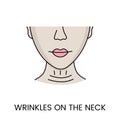 Wrinkles on the neck line in vector, illustration of a woman with age-related changes on her face