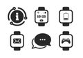 Smart watch icons. Wrist digital time clock. Vector