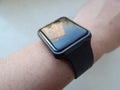 Wrist electronic smart watch is worn on the male