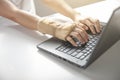 Wrist pain from using computer, office syndrome hand pain or injury Royalty Free Stock Photo