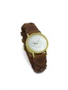 Wrist watch with brown, leather strap close-up Royalty Free Stock Photo