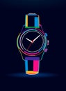 Wrist watch with leather strap, abstract, colorful drawing Royalty Free Stock Photo