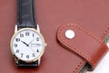 Wrist watch with leather strap Royalty Free Stock Photo