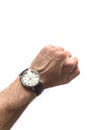 wrist watch, men& x27;s watch, time, hand up, minutes, chronograph, isolate, white background, a gift to a man Royalty Free Stock Photo