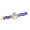 Wrist watch with purple strap, top view, isolated object on white background, vector illustration Royalty Free Stock Photo