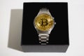 Wrist watch screen bitcoin. Crypto, Concept business, idea: time to earn, buy or sell bitcoin