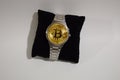 Wrist watch screen bitcoin. Crypto, Concept business, idea: time to earn, buy or sell bitcoin