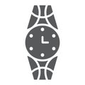 Wristwatch glyph icon, clock and accessory, watch sign, vector graphics, a solid pattern on a white background. Royalty Free Stock Photo