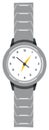 Wristwatch with grey strap and white dial showing time. Classic analog watch design with hour, minute, and second hands