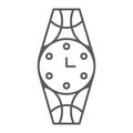 Wristwatch thin line icon, clock and accessory, watch sign, vector graphics, a linear pattern on a white background. Royalty Free Stock Photo