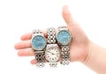 Wristwatches on women`s hand Royalty Free Stock Photo