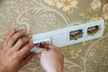 Write electrical work, switch and socket installation.selectiv focus Royalty Free Stock Photo