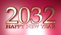 2032 Happy New Year copper write on red background - 3D rendering illustration