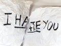 Write I HATE YOU on paper Royalty Free Stock Photo