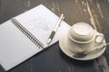 Write idea paper with coffee cup