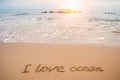 Write love ocean on beach Royalty Free Stock Photo
