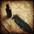 Write a manuscript. Writing with ink. Antique feather Royalty Free Stock Photo