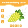 Write the missing letter. Worksheet for education. The green grape. Mini-game for children Royalty Free Stock Photo