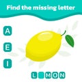 Write the missing letter. Worksheet for education. Mini-game for children. Royalty Free Stock Photo