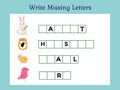 Write Missing Letters Game for Kids. Animal series,