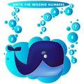 Write the missing number Blue whale. The Theme Of Mermaids vector illustration
