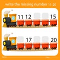 Write the missing number eleven to twenty on train