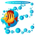 Write the missing number Fish. The Theme Of Mermaids vector illustration