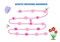 Write Missing Number Math Game For Kid. Help the Butterfly find road to Flower