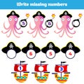 Write the missing number. Mathematics educational game for children. Complete the row, write missing numbers