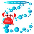 Write the missing number Red Crab. The Theme Of Mermaids vector illustration