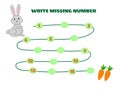 Write Missing Number Math Game For Kid. Help the Rabbit find road to Carrot.