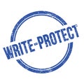 WRITE-PROTECT text written on blue grungy round stamp