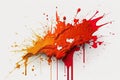 Abstract splashes of red and orange paint in one spot on a white background Royalty Free Stock Photo