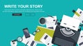 Write your story business banner for journalism and blogging. Flat vector Royalty Free Stock Photo