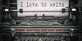 Writer background - Old retro vintage close-up of a typewriter with the words Royalty Free Stock Photo