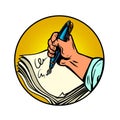 writer hand with an ink fountain pen. Writing a text Royalty Free Stock Photo