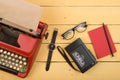 Writer or journalist workplace - vintage red typewriter on the y Royalty Free Stock Photo