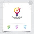Writer logo bulb idea design concept of pencil icon and colorful lamp vector. Creative idea logo used for studio, professional and