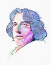 Oscar Wilde watercolor and ink  illustration portrait Royalty Free Stock Photo