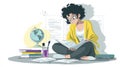 Young Woman Studying with Books and Globe - Education and Knowledge Concept Royalty Free Stock Photo