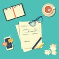 Writer workplace vector illustration isolated on green background