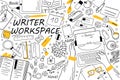 Writer workspace doodle set