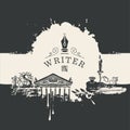 Writer workspace with sketches in vintage style Royalty Free Stock Photo